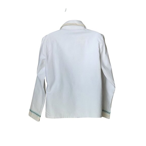 BFA Classic White Cottagecore Embroidered Denim Button Up Shaket SZ S - Picture 2 of 7